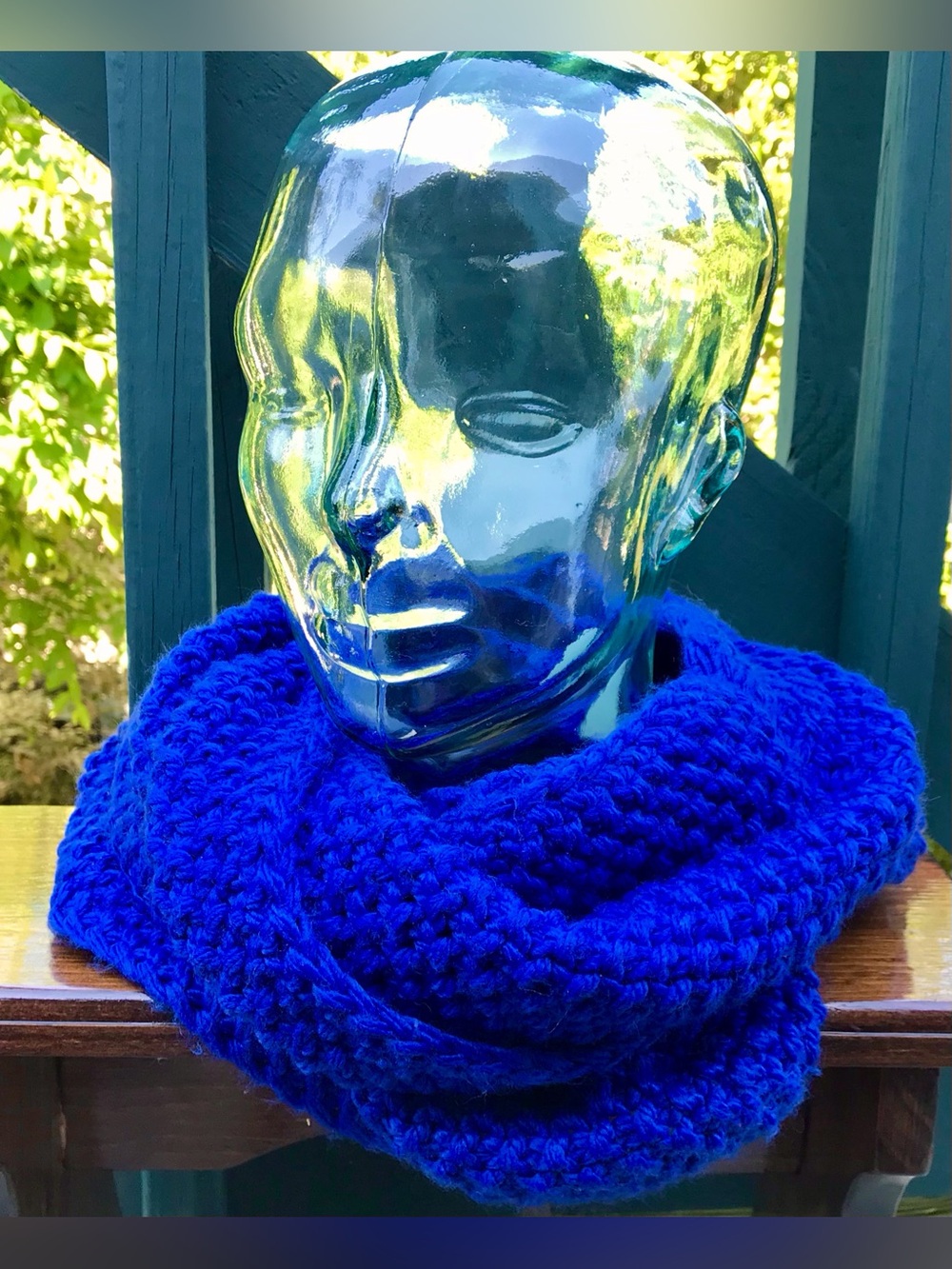 Ladies Electric Blue Chunky Knit Crochet Infinity Scarf Head Wrap Accessory